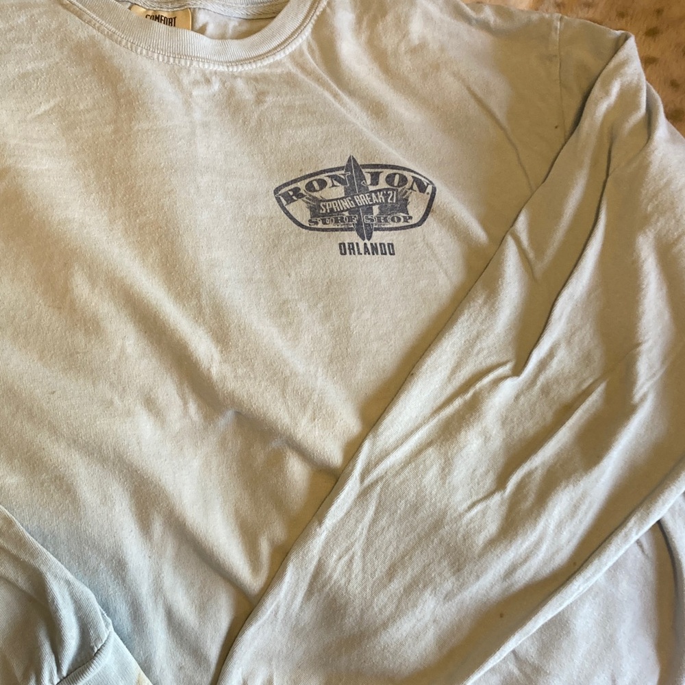 Ron Jon Long Sleeve Tee Light Sage Green with Navy Logo